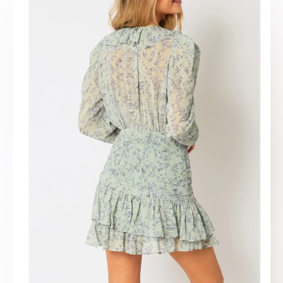 Olivaceous Long Sleeve Ruffled Tiered Romantic Mink Dress Size S - Picture 6 of 12